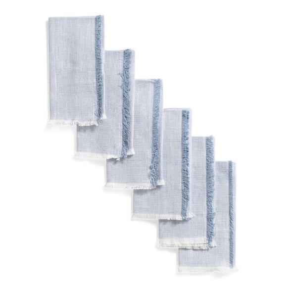 RACHEL ASHWELL The Farmhouse Blue Raw Edge 18 X 18 Cloth Napkins Set 6 NEW - Picture 2 of 9